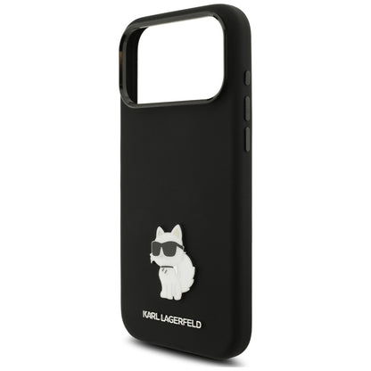 Husa pentru Apple iPhone 18 Pro Max / 17 Pro Max, Karl Lagerfeld, Choupette Metal Pin, Neagra