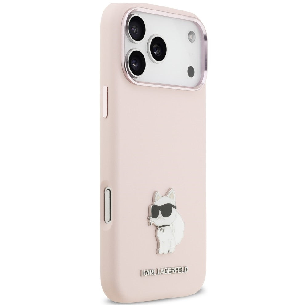 Husa pentru Apple iPhone 18 Pro Max / 17 Pro Max, Karl Lagerfeld, Choupette Metal Pin, Roz