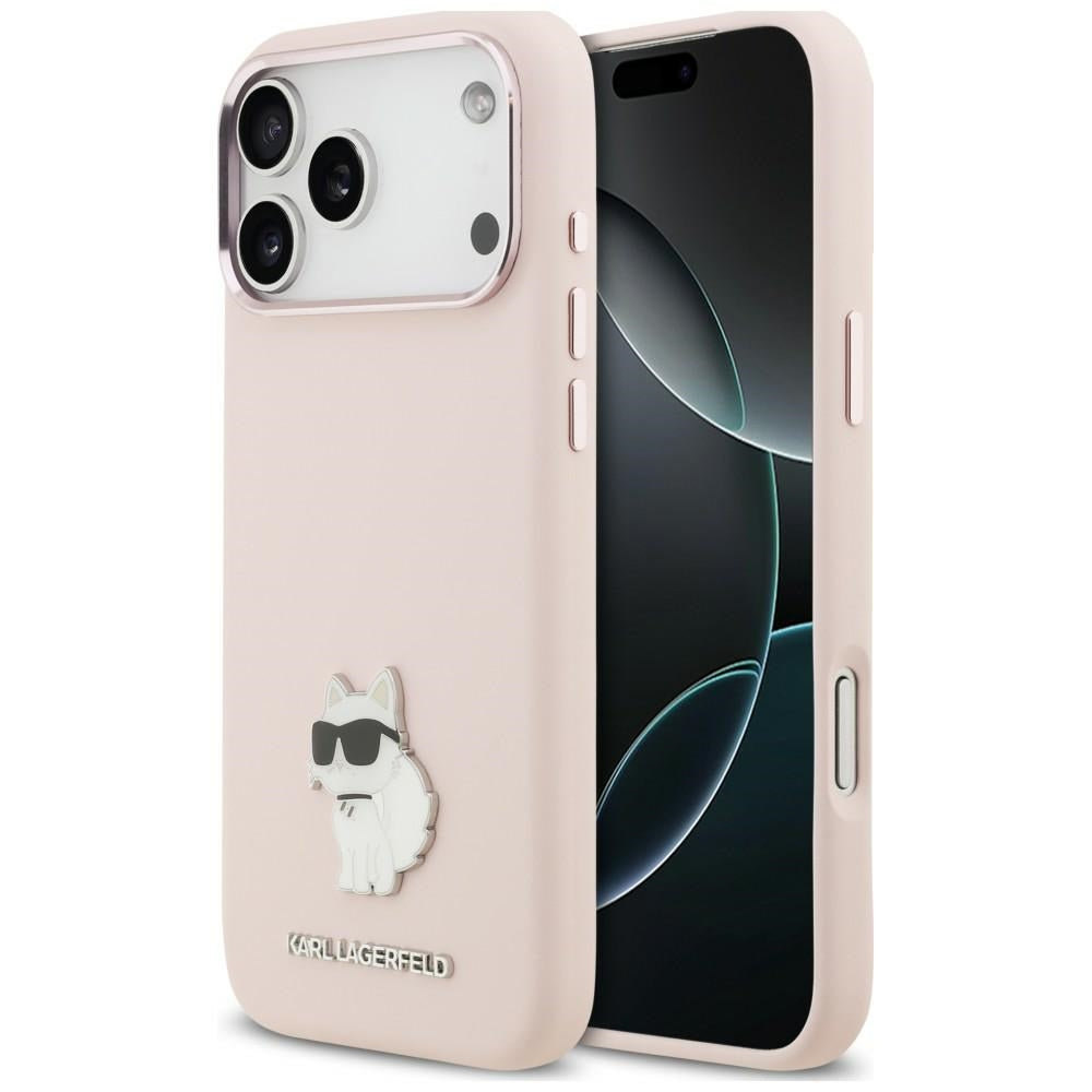 Husa pentru Apple iPhone 18 Pro Max / 17 Pro Max, Karl Lagerfeld, Choupette Metal Pin, Roz