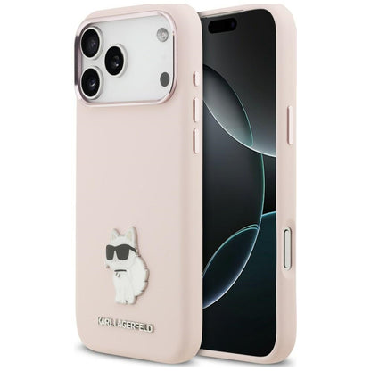 Husa pentru Apple iPhone 18 Pro Max / 17 Pro Max, Karl Lagerfeld, Choupette Metal Pin, Roz