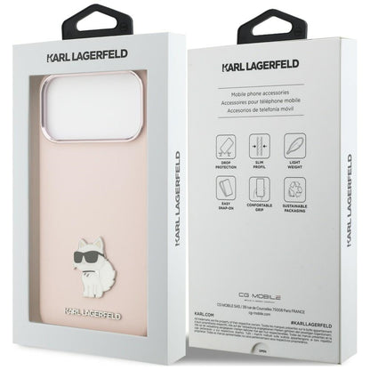 Husa pentru Apple iPhone 18 Pro Max / 17 Pro Max, Karl Lagerfeld, Choupette Metal Pin, Roz