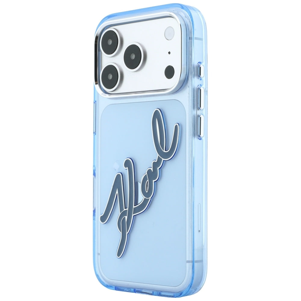 Husa pentru Apple iPhone 18 Pro Max / 17 Pro Max, Karl Lagerfeld, IML Big Signature Resin Logo Metal Frame, Albastra