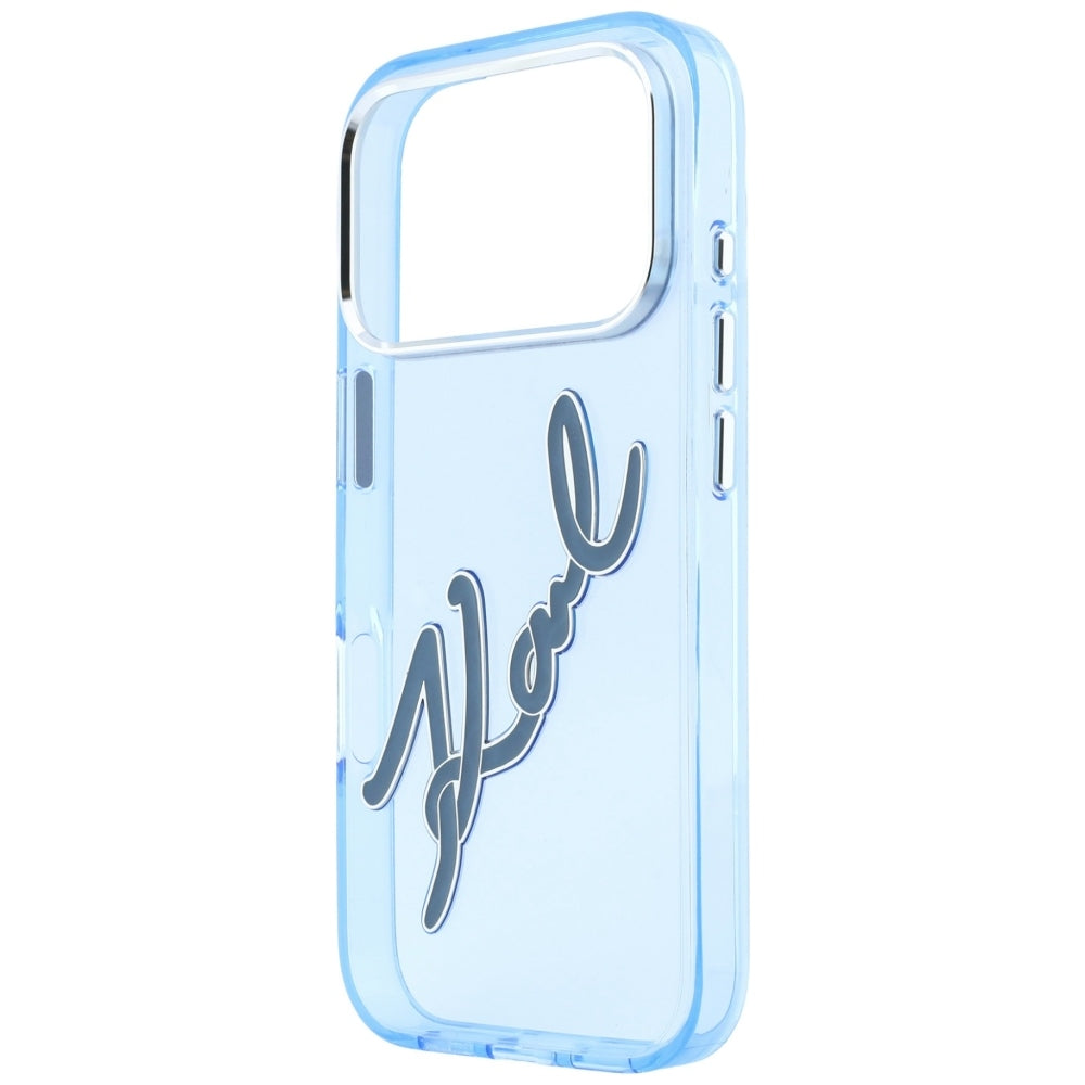 Husa pentru Apple iPhone 18 Pro Max / 17 Pro Max, Karl Lagerfeld, IML Big Signature Resin Logo Metal Frame, Albastra