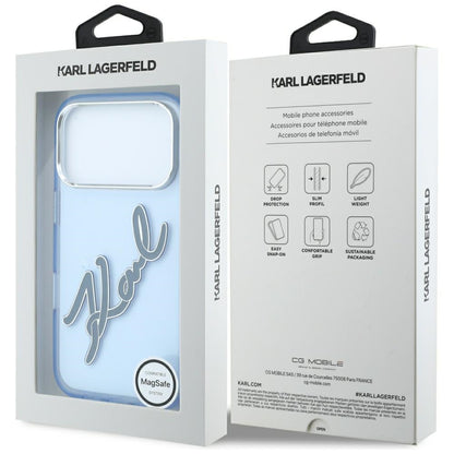 Husa pentru Apple iPhone 18 Pro Max / 17 Pro Max, Karl Lagerfeld, IML Big Signature Resin Logo Metal Frame, Albastra