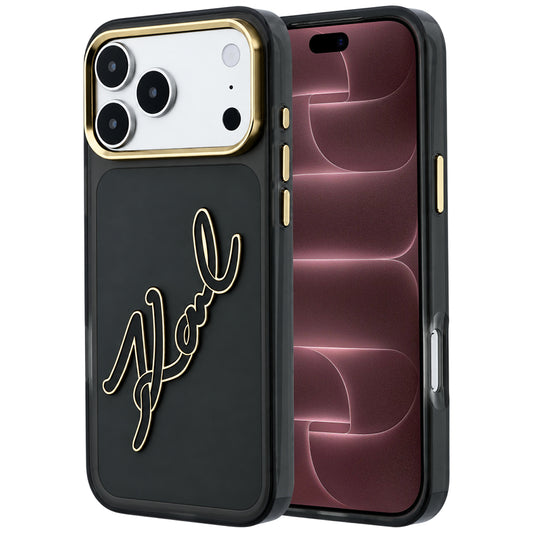 Husa pentru Apple iPhone 18 Pro Max / 17 Pro Max, Karl Lagerfeld, IML Big Signature Resin Logo Metal Frame, Neagra