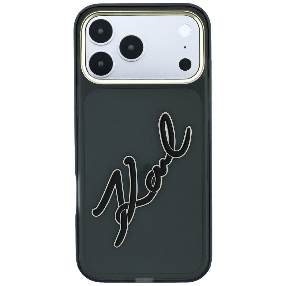 Husa pentru Apple iPhone 18 Pro Max / 17 Pro Max, Karl Lagerfeld, IML Big Signature Resin Logo Metal Frame, Neagra