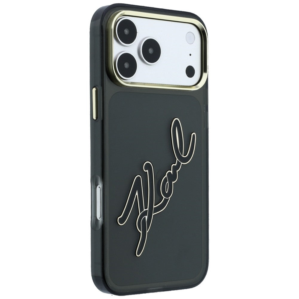 Husa pentru Apple iPhone 18 Pro Max / 17 Pro Max, Karl Lagerfeld, IML Big Signature Resin Logo Metal Frame, Neagra