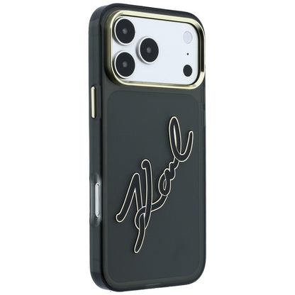 Husa pentru Apple iPhone 18 Pro Max / 17 Pro Max, Karl Lagerfeld, IML Big Signature Resin Logo Metal Frame, Neagra