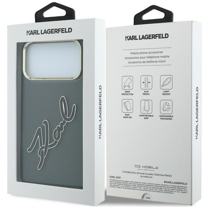 Husa pentru Apple iPhone 18 Pro Max / 17 Pro Max, Karl Lagerfeld, IML Big Signature Resin Logo Metal Frame, Neagra