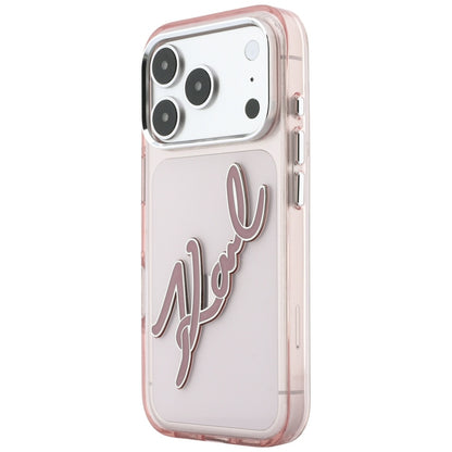 Husa pentru Apple iPhone 18 Pro Max / 17 Pro Max, Karl Lagerfeld, IML Big Signature Resin Logo Metal Frame, Roz