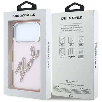 Husa pentru Apple iPhone 18 Pro Max / 17 Pro Max, Karl Lagerfeld, IML Big Signature Resin Logo Metal Frame, Roz