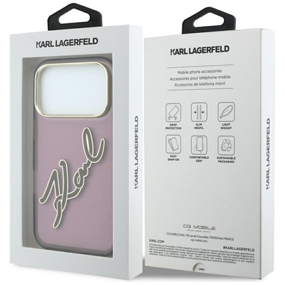 Husa pentru Apple iPhone 18 Pro Max / 17 Pro Max, Karl Lagerfeld, IML Big Signature Resin Logo Metal Frame, Visinie