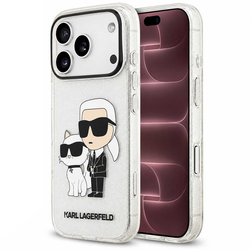 Husa pentru Apple iPhone 18 Pro Max / 17 Pro Max, Karl Lagerfeld, IML Glitter Karl and Choupette NFT, Transparenta