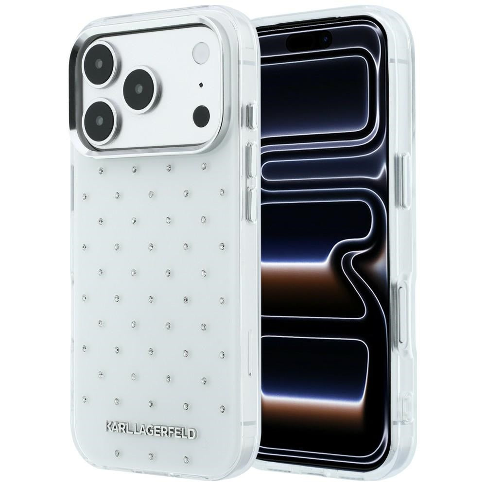 Husa pentru Apple iPhone 18 Pro Max / 17 Pro Max, Karl Lagerfeld, IML Rhinestones and Electroplated Logo, Alba