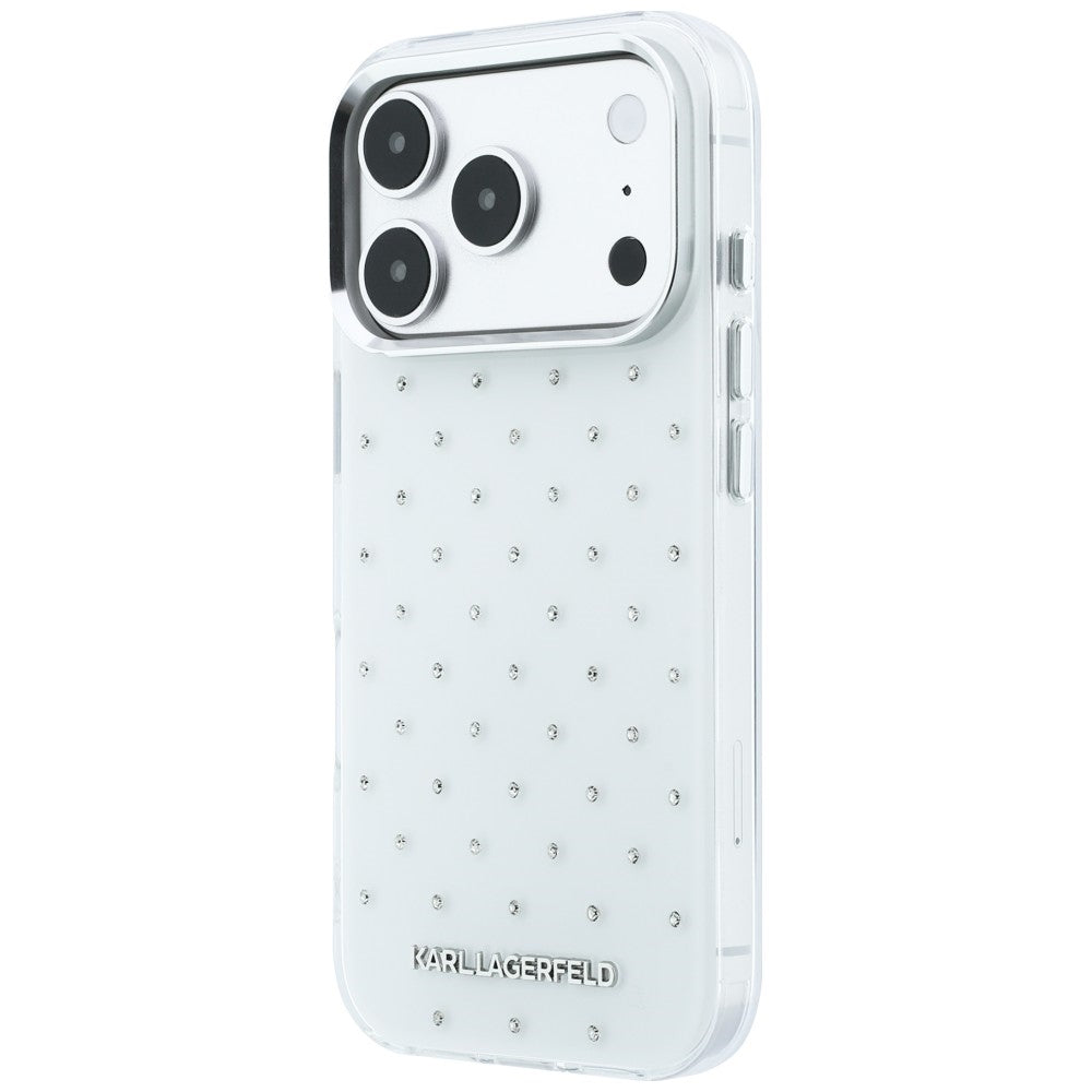 Husa pentru Apple iPhone 18 Pro Max / 17 Pro Max, Karl Lagerfeld, IML Rhinestones and Electroplated Logo, Alba