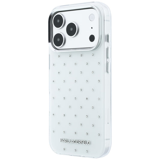 Husa pentru Apple iPhone 18 Pro Max / 17 Pro Max, Karl Lagerfeld, IML Rhinestones and Electroplated Logo, Alba