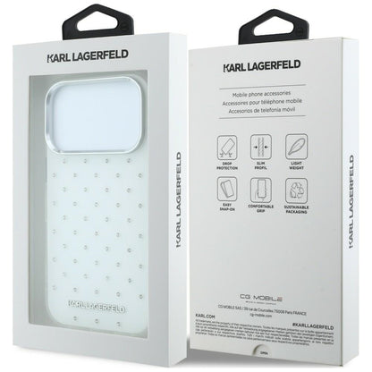 Husa pentru Apple iPhone 18 Pro Max / 17 Pro Max, Karl Lagerfeld, IML Rhinestones and Electroplated Logo, Alba