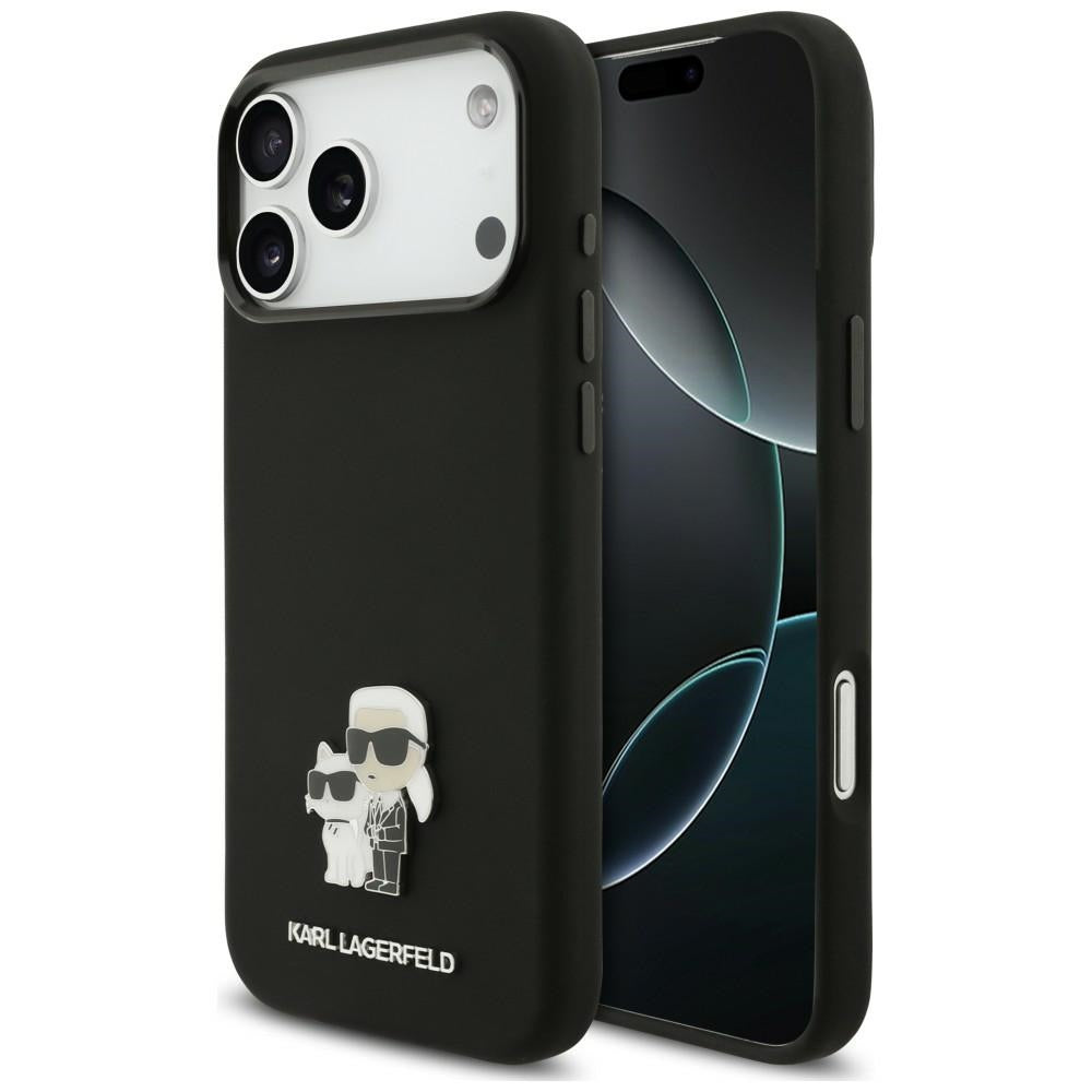Husa pentru Apple iPhone 18 Pro Max / 17 Pro Max, Karl Lagerfeld, Karl & Choupette Metal Pin, Neagra