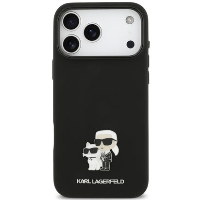 Husa pentru Apple iPhone 18 Pro Max / 17 Pro Max, Karl Lagerfeld, Karl & Choupette Metal Pin, Neagra