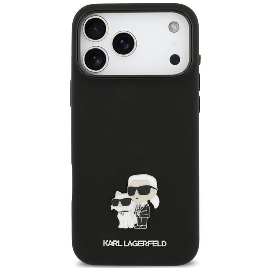 Husa pentru Apple iPhone 18 Pro Max / 17 Pro Max, Karl Lagerfeld, Karl & Choupette Metal Pin, Neagra