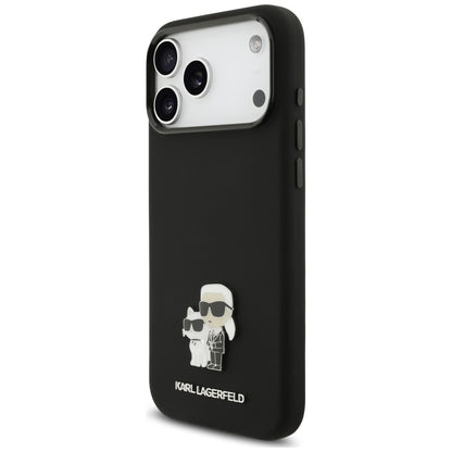 Husa pentru Apple iPhone 18 Pro Max / 17 Pro Max, Karl Lagerfeld, Karl & Choupette Metal Pin, Neagra