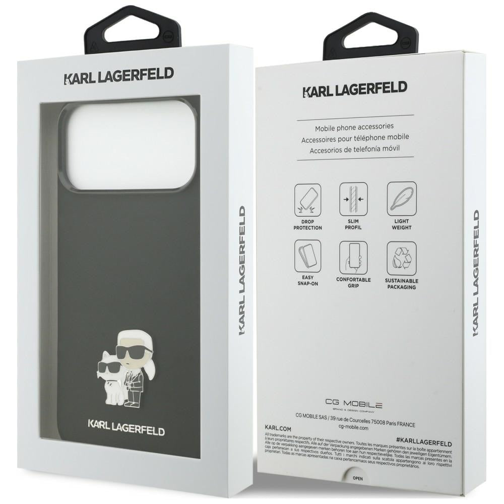 Husa pentru Apple iPhone 18 Pro Max / 17 Pro Max, Karl Lagerfeld, Karl & Choupette Metal Pin, Neagra
