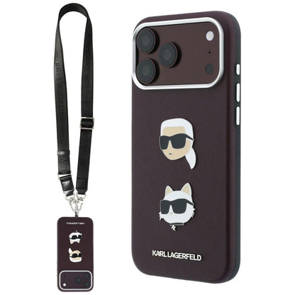 Husa pentru Apple iPhone 18 Pro Max / 17 Pro Max, Karl Lagerfeld, Saffiano Crossbody Karl & Choupette Head's Pins Logo, Visinie