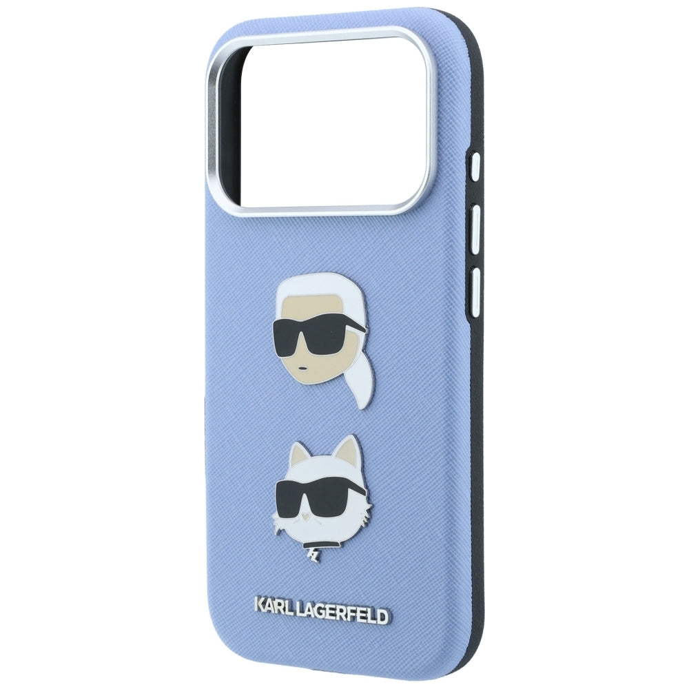 Husa pentru Apple iPhone 18 Pro Max / 17 Pro Max, Karl Lagerfeld, Saffiano with Karl & Choupette Head's Pin and Logo, Bleu