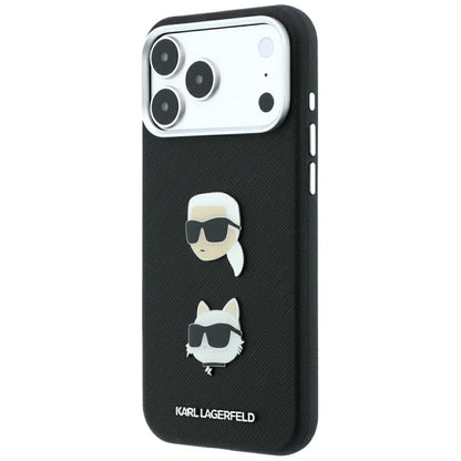 Husa pentru Apple iPhone 18 Pro Max / 17 Pro Max, Karl Lagerfeld, Saffiano with Karl & Choupette Head's Pin and Logo, Neagra