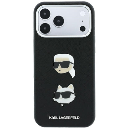 Husa pentru Apple iPhone 18 Pro Max / 17 Pro Max, Karl Lagerfeld, Saffiano with Karl & Choupette Head's Pin and Logo, Neagra