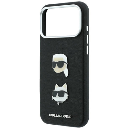 Husa pentru Apple iPhone 18 Pro Max / 17 Pro Max, Karl Lagerfeld, Saffiano with Karl & Choupette Head's Pin and Logo, Neagra