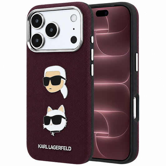 Husa pentru Apple iPhone 18 Pro Max / 17 Pro Max, Karl Lagerfeld, Saffiano with Karl & Choupette Head's Pin and Logo, Visinie