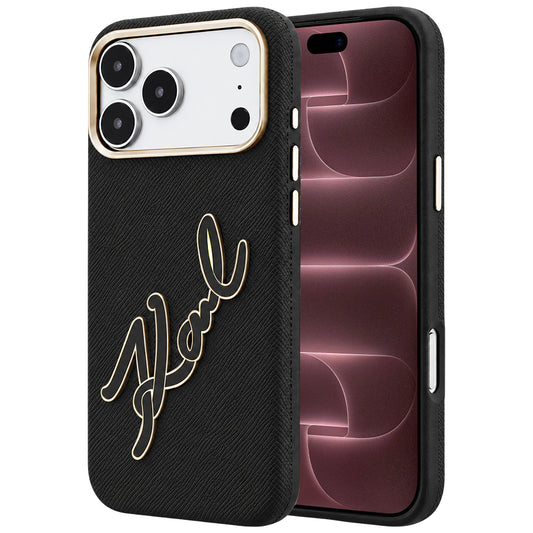 Husa pentru Apple iPhone 18 Pro Max / 17 Pro Max, Karl Lagerfeld, Smooth Big Resin Signature Logo, Neagra