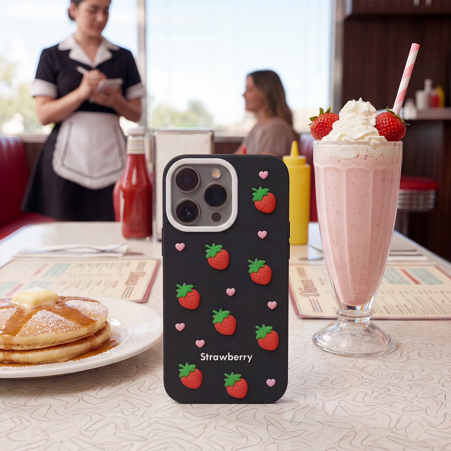 Husa pentru Apple iPhone 17 / 16, OEM, Strawberry, Neagra