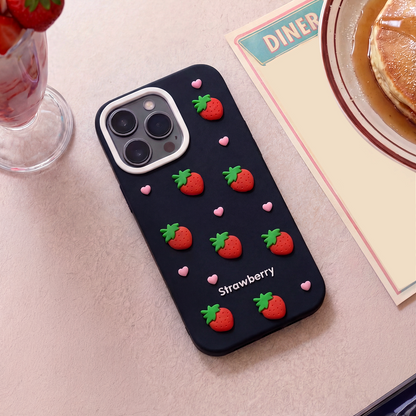 Husa pentru Apple iPhone 12 / 12 Pro, OEM, Strawberry, Neagra