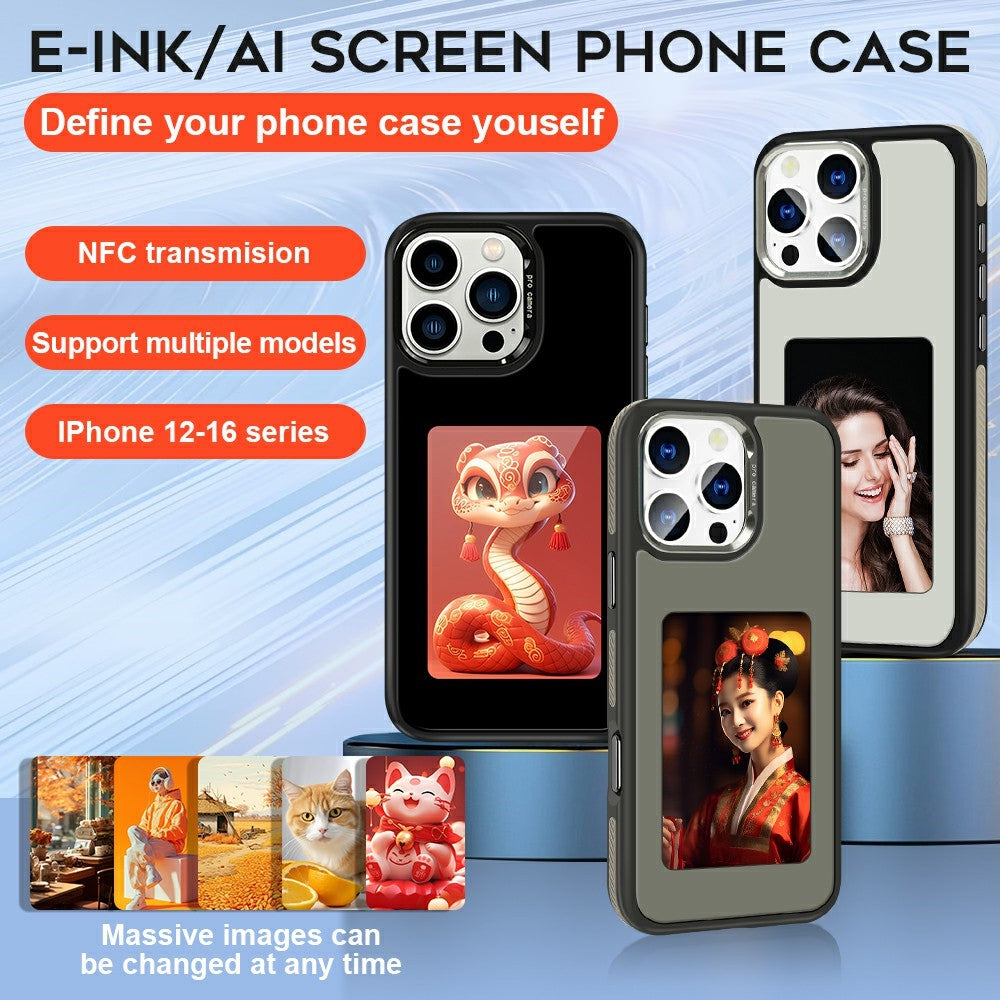 Husa pentru Apple iPhone 15 Pro Max, OEM, Display Customized E-Ink (4inch), Neagra