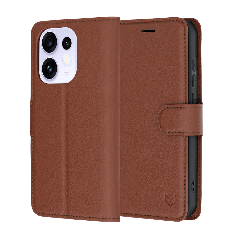 Husa pentru Oppo Reno16 / Reno16 Pro, Techsuit, Leather Folio, Maro