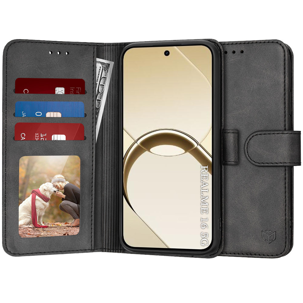 Husa pentru Realme 16, Techsuit, Diary Book, Neagra