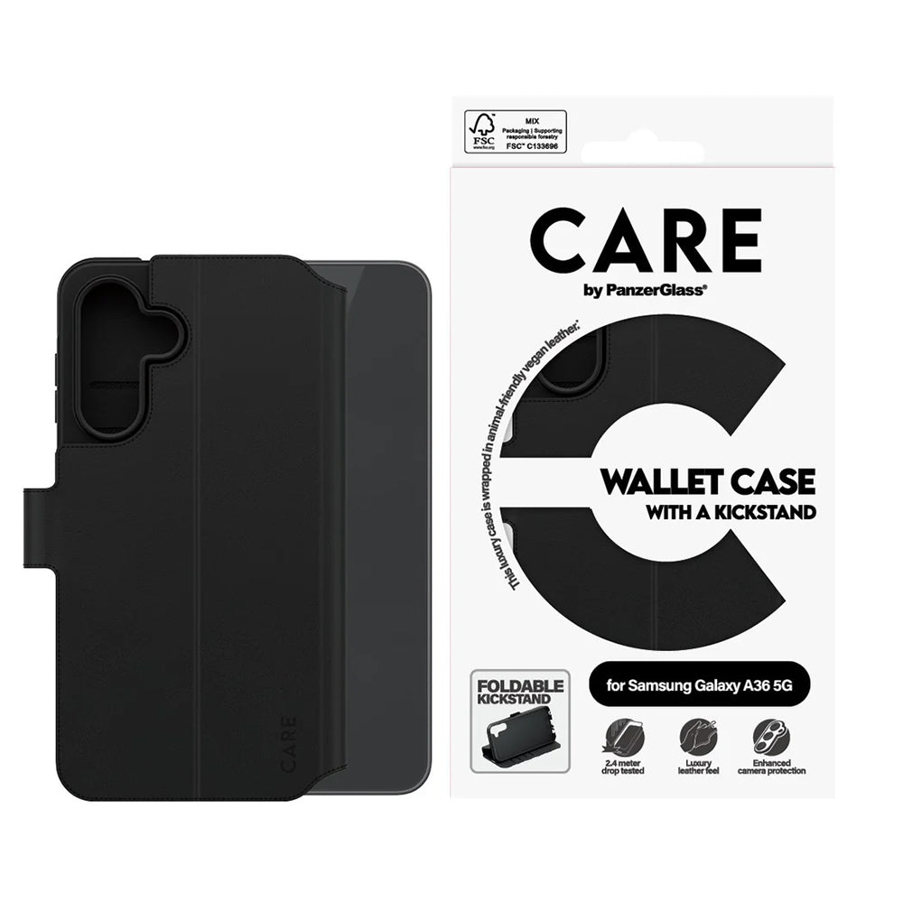 Husa pentru Samsung Galaxy A36 A366, PanzerGlass, Care Feature Kickstand Wallet, Neagra