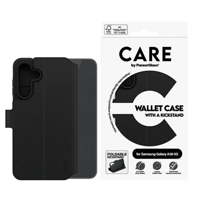 Husa pentru Samsung Galaxy A36 A366, PanzerGlass, Care Feature Kickstand Wallet, Neagra