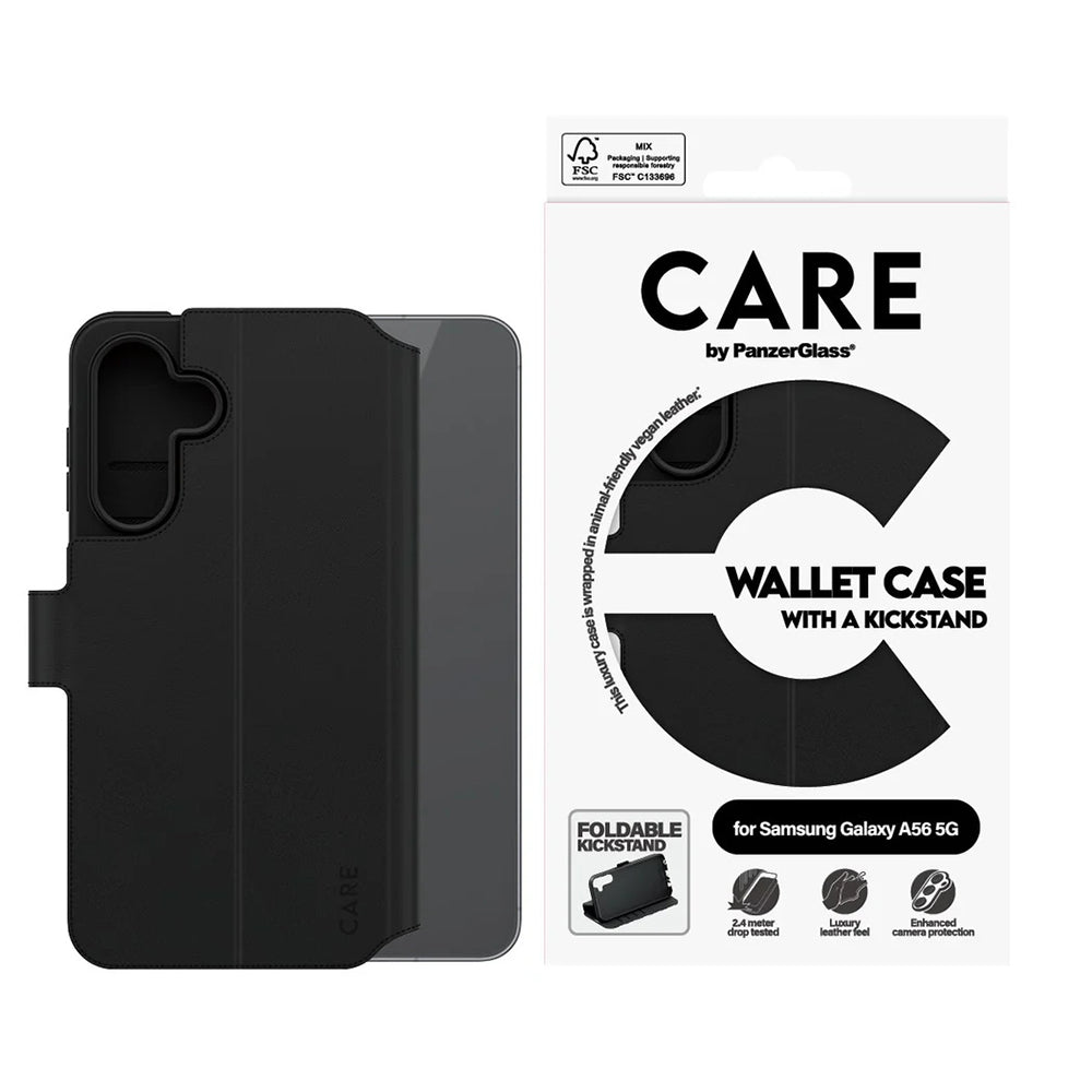 Husa pentru Samsung Galaxy A56 A566, PanzerGlass, Care Feature Kickstand Wallet, Neagra