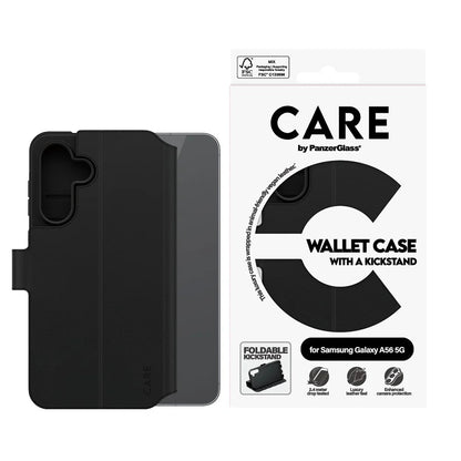 Husa pentru Samsung Galaxy A56 A566, PanzerGlass, Care Feature Kickstand Wallet, Neagra