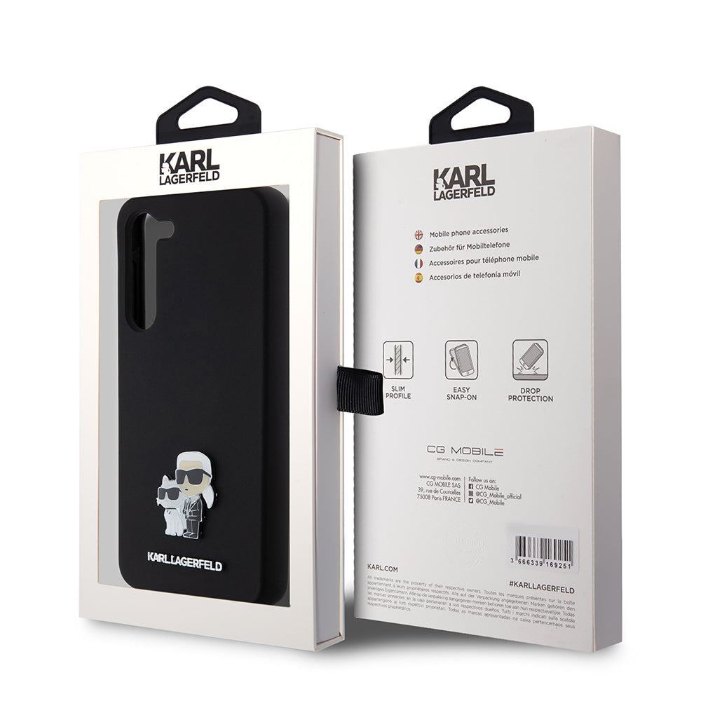 Husa pentru Samsung Galaxy S23+ S916, Karl Lagerfeld, Silicone Karl & Choupette Metal, Neagra