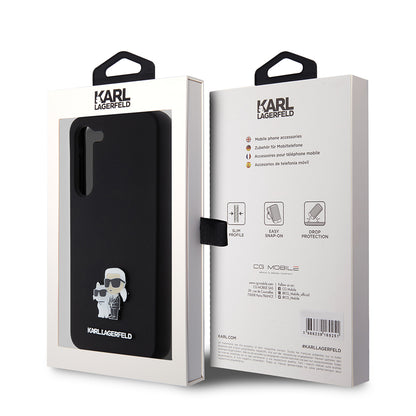 Husa pentru Samsung Galaxy S23+ S916, Karl Lagerfeld, Silicone Karl & Choupette Metal, Neagra
