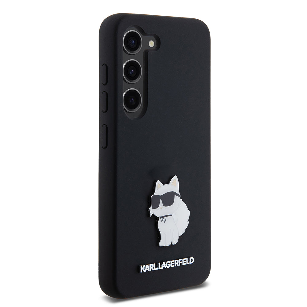 Husa pentru Samsung Galaxy S23 S911, Karl Lagerfeld, Silicone Choupette Metal, Neagra