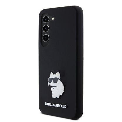 Husa pentru Samsung Galaxy S23 S911, Karl Lagerfeld, Silicone Choupette Metal, Neagra