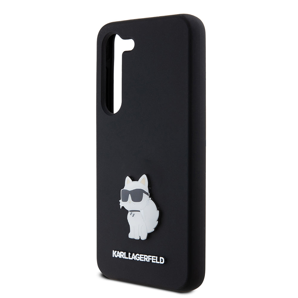 Husa pentru Samsung Galaxy S23 S911, Karl Lagerfeld, Silicone Choupette Metal, Neagra