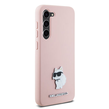 Husa pentru Samsung Galaxy S23 S911, Karl Lagerfeld, Silicone Choupette Metal, Roz
