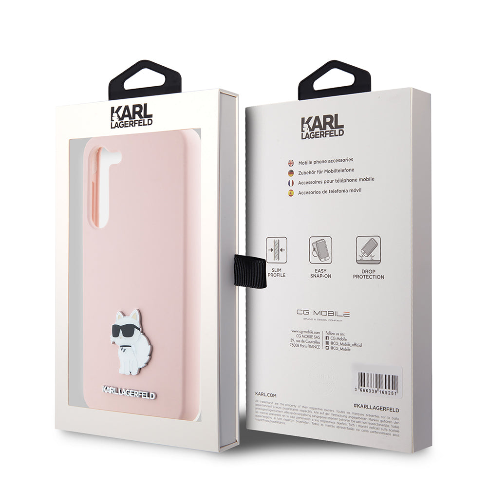 Husa pentru Samsung Galaxy S23 S911, Karl Lagerfeld, Silicone Choupette Metal, Roz
