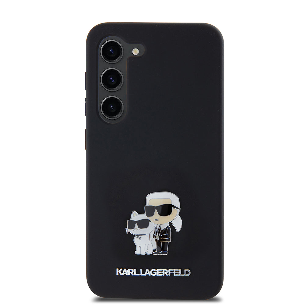 Husa pentru Samsung Galaxy S23 S911, Karl Lagerfeld, Silicone Karl & Choupette Metal, Neagra